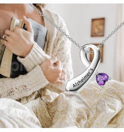 Alzheimer's Ribbon Necklace Purple Ribbon Jewelry Alzheimer's Awareness Ribbon Jewelry Alzheimer's Ribbon N $8.41 Necklaces