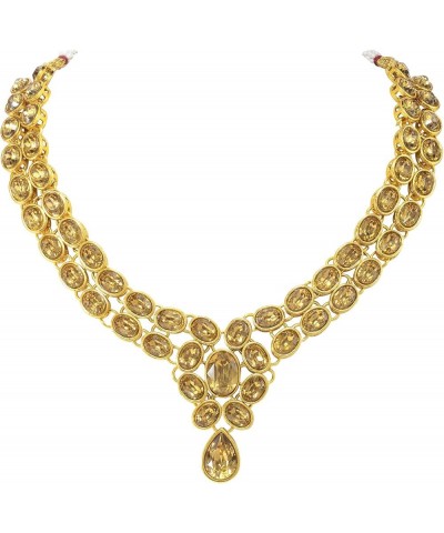 Faux Stone Studded Necklace Earrings Set Indian Traditional Wedding Jewelry For Women Girls Gold $12.52 Jewelry Sets