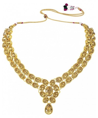 Faux Stone Studded Necklace Earrings Set Indian Traditional Wedding Jewelry For Women Girls Gold $12.52 Jewelry Sets