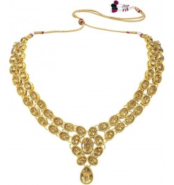 Faux Stone Studded Necklace Earrings Set Indian Traditional Wedding Jewelry For Women Girls Gold $12.52 Jewelry Sets