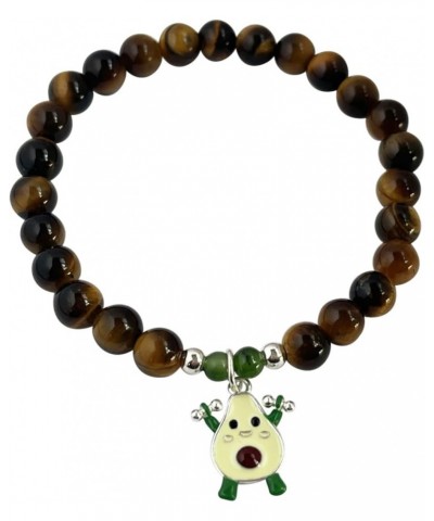 Natural Tiger Eye Stone with Hetian Jade 925 Sterling Silver Avocado Bracelet $10.55 Bracelets