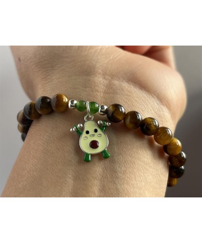 Natural Tiger Eye Stone with Hetian Jade 925 Sterling Silver Avocado Bracelet $10.55 Bracelets