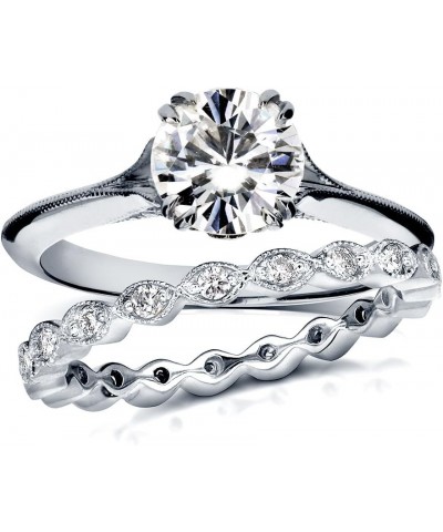 Vintage Style Moissanite Bridal Set 1 2/5 CTW 14k White Gold $514.41 Sets