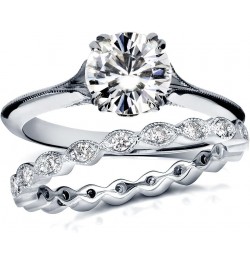 Vintage Style Moissanite Bridal Set 1 2/5 CTW 14k White Gold $514.41 Sets