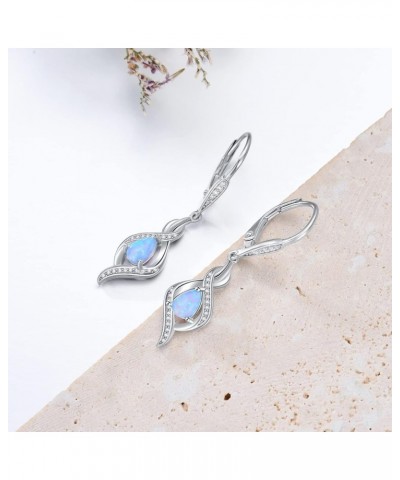 Opal Earrings 925 Sterling Silver October Birthstone Dangle Drop Dangly Leverback Earrings Valentine's Day Jewelry Gifts for ...