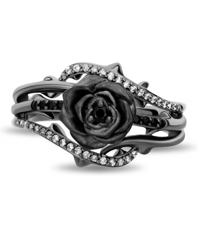 Enchanted Disney Fine Jewelry Black Rhodium Over Sterling Silver with 1/5 CTTW Black and White Diamond with Black Onyx Malefi...