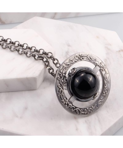 Saturn Necklace for Women Sky Star Saturn Planet Pendant Single Layered Necklaces for Women Obsidian Pendant $9.24 Necklaces