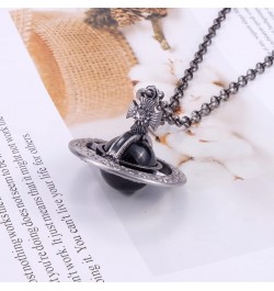 Saturn Necklace for Women Sky Star Saturn Planet Pendant Single Layered Necklaces for Women Obsidian Pendant $9.24 Necklaces