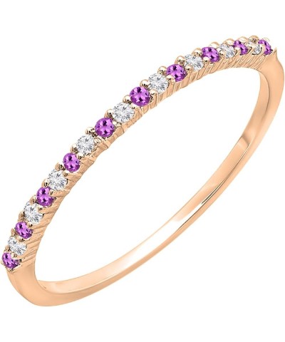 Round Amethyst & White Diamond Ladies Stackable Thin Matching Wedding Band | Available in 10K/14K/18K Gold Ring Size 4 in 14K...