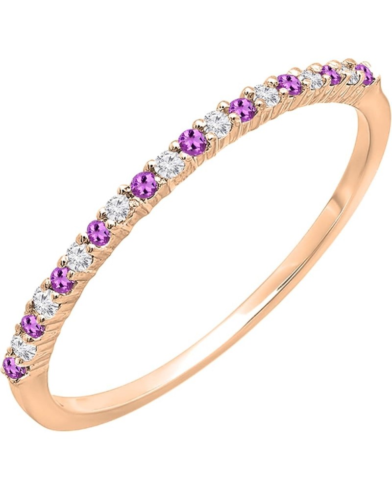 Round Amethyst & White Diamond Ladies Stackable Thin Matching Wedding Band | Available in 10K/14K/18K Gold Ring Size 4 in 14K...