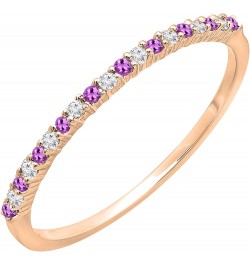 Round Amethyst & White Diamond Ladies Stackable Thin Matching Wedding Band | Available in 10K/14K/18K Gold Ring Size 4 in 14K...