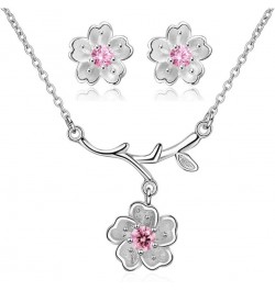 Pink Purple Crystal Stone Flower Earrings and Necklace Jewelry Set for Bridal Women White Gold Plated DT340 Pink $8.70 Jewelr...