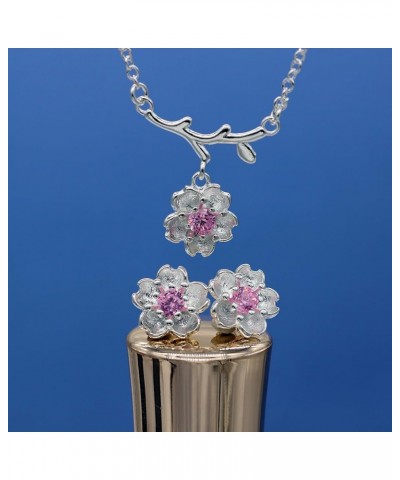 Pink Purple Crystal Stone Flower Earrings and Necklace Jewelry Set for Bridal Women White Gold Plated DT340 Pink $8.70 Jewelr...