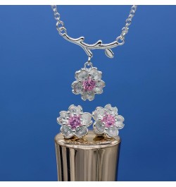 Pink Purple Crystal Stone Flower Earrings and Necklace Jewelry Set for Bridal Women White Gold Plated DT340 Pink $8.70 Jewelr...