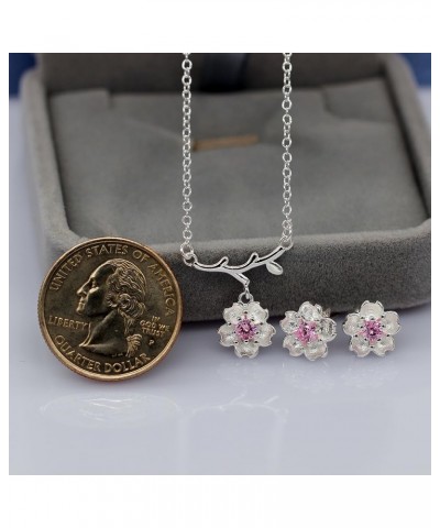 Pink Purple Crystal Stone Flower Earrings and Necklace Jewelry Set for Bridal Women White Gold Plated DT340 Pink $8.70 Jewelr...