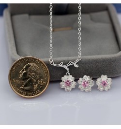 Pink Purple Crystal Stone Flower Earrings and Necklace Jewelry Set for Bridal Women White Gold Plated DT340 Pink $8.70 Jewelr...