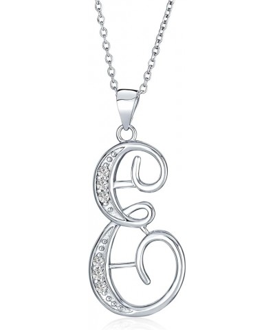 ABC Cubic Zirconia Pave CZ Cursive Script Letter Alphabet Initial Pendant Necklace For Teen Women .925 Sterling Silver Silver...