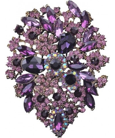 Large Multicolor Diamond Rhinestone Crystal Flower Brooch Pin For Women Purple $9.06 Brooches & Pins