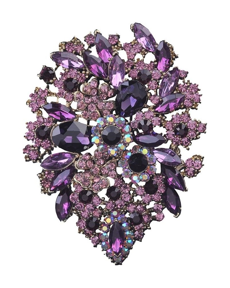 Large Multicolor Diamond Rhinestone Crystal Flower Brooch Pin For Women Purple $9.06 Brooches & Pins