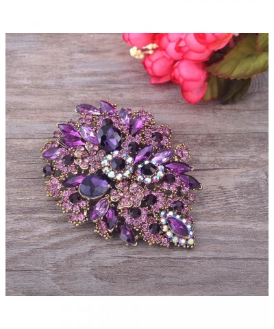 Large Multicolor Diamond Rhinestone Crystal Flower Brooch Pin For Women Purple $9.06 Brooches & Pins