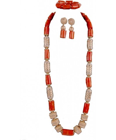 3 Rows African Artificial Coral Necklace Wedding Gift African Beads Jewelry Set 1 Row 1orange square $58.00 Others