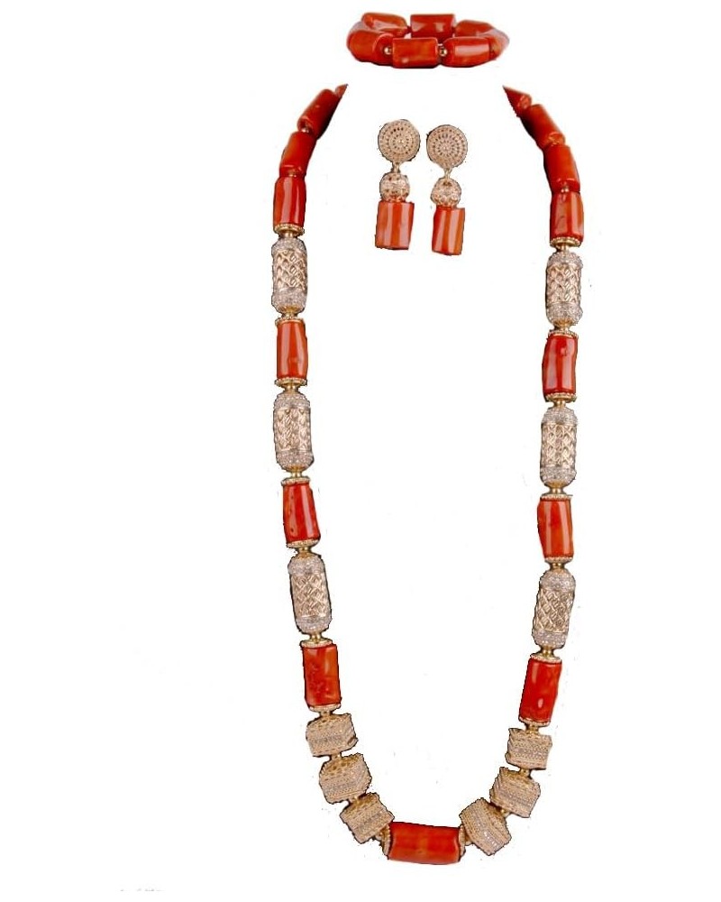 3 Rows African Artificial Coral Necklace Wedding Gift African Beads Jewelry Set 1 Row 1orange square $58.00 Others