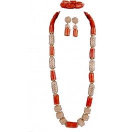 3 Rows African Artificial Coral Necklace Wedding Gift African Beads Jewelry Set 1 Row 1orange square $58.00 Others