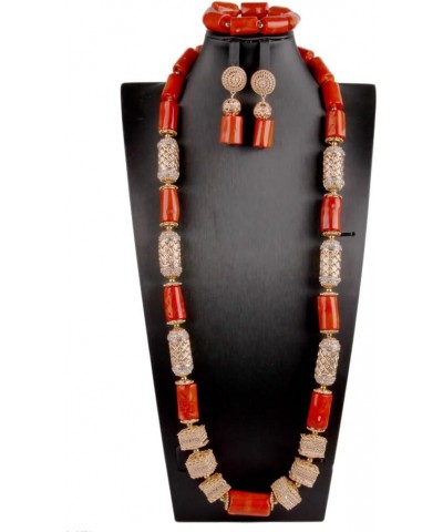 3 Rows African Artificial Coral Necklace Wedding Gift African Beads Jewelry Set 1 Row 1orange square $58.00 Others