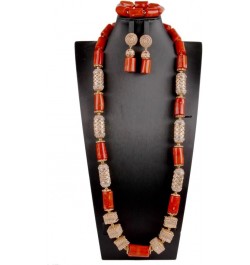 3 Rows African Artificial Coral Necklace Wedding Gift African Beads Jewelry Set 1 Row 1orange square $58.00 Others