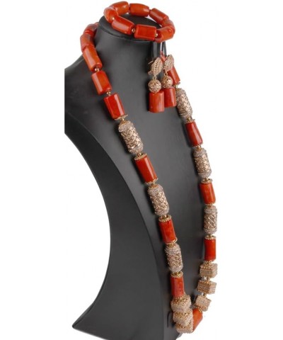 3 Rows African Artificial Coral Necklace Wedding Gift African Beads Jewelry Set 1 Row 1orange square $58.00 Others