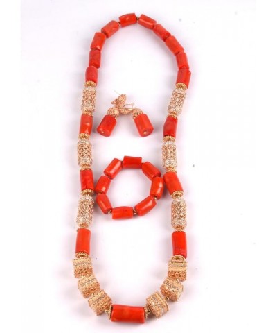 3 Rows African Artificial Coral Necklace Wedding Gift African Beads Jewelry Set 1 Row 1orange square $58.00 Others