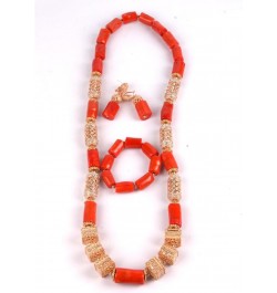 3 Rows African Artificial Coral Necklace Wedding Gift African Beads Jewelry Set 1 Row 1orange square $58.00 Others