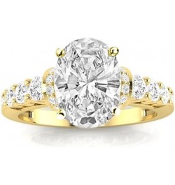 14K White Gold 3 Carat LAB GROWN DIAMOND Designer Four Prong Pave Set Round Oval Cut Diamond Engagement Ring (G-H Color VS2-S...