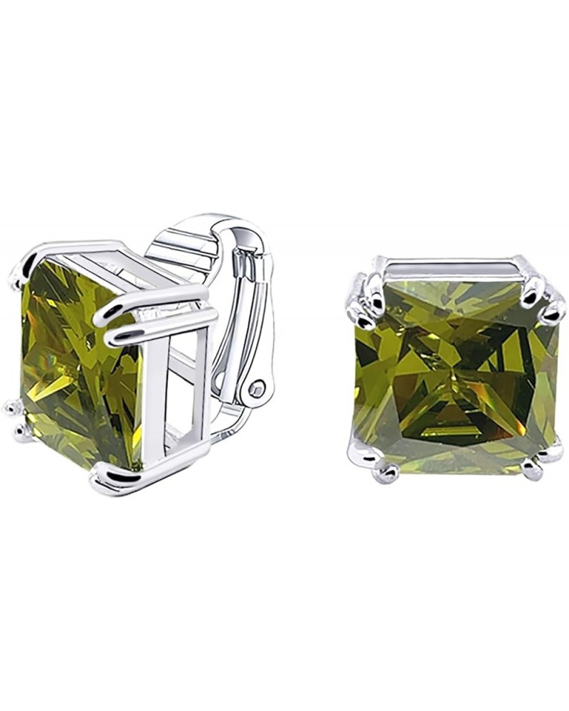 Traditional Classic Large Statement 5CT Square Princess Cut AAA CZ Solitaire Clip On Stud Earrings For Women Silver Plated No...