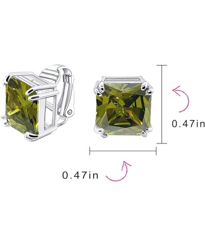 Traditional Classic Large Statement 5CT Square Princess Cut AAA CZ Solitaire Clip On Stud Earrings For Women Silver Plated No...