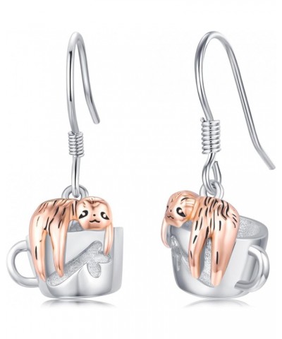 Sloth/Cat/Dog/Raccoon Earrings for Women 925 Sterling Silver Hypoallergenic Cup Dangle Earrings Animal Earrings Jewelry Gift ...