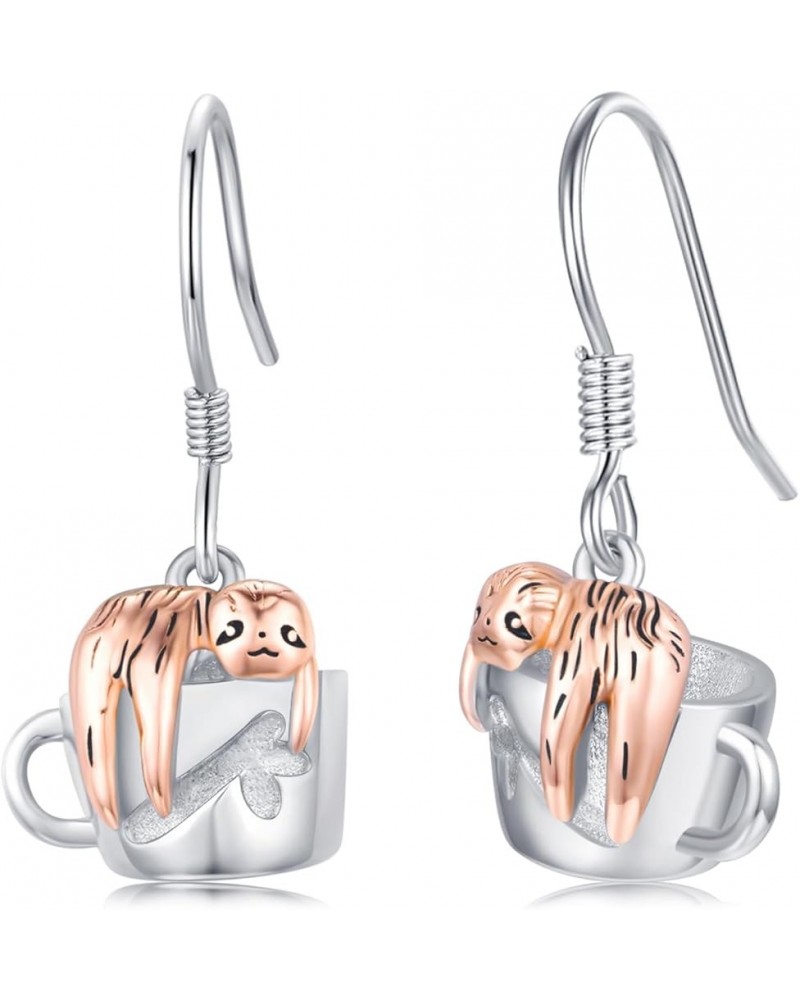 Sloth/Cat/Dog/Raccoon Earrings for Women 925 Sterling Silver Hypoallergenic Cup Dangle Earrings Animal Earrings Jewelry Gift ...