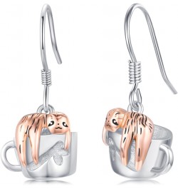 Sloth/Cat/Dog/Raccoon Earrings for Women 925 Sterling Silver Hypoallergenic Cup Dangle Earrings Animal Earrings Jewelry Gift ...