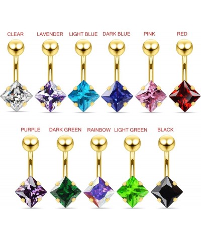 Claw Set Square CZ Stone with 14 Gauge - 10MM Gold PVD 316L Surgical Steel Belly Button Navel Rings Rainbow $9.08 Body Jewelry