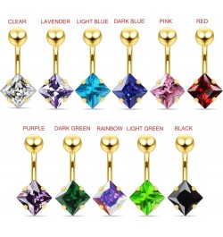 Claw Set Square CZ Stone with 14 Gauge - 10MM Gold PVD 316L Surgical Steel Belly Button Navel Rings Rainbow $9.08 Body Jewelry