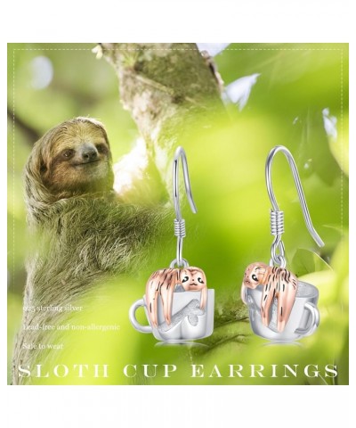 Sloth/Cat/Dog/Raccoon Earrings for Women 925 Sterling Silver Hypoallergenic Cup Dangle Earrings Animal Earrings Jewelry Gift ...