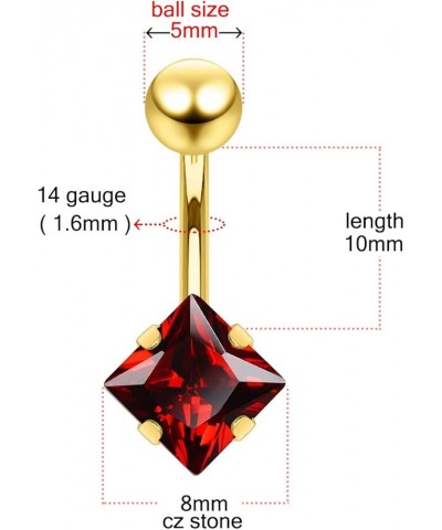 Claw Set Square CZ Stone with 14 Gauge - 10MM Gold PVD 316L Surgical Steel Belly Button Navel Rings Rainbow $9.08 Body Jewelry