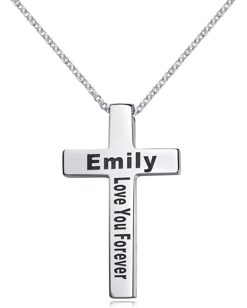 Engraved Cross Necklace Sterling Silver Personalized Pendant for Men Women Custom Made with Names Dates Silver $25.10 Necklaces