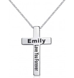 Engraved Cross Necklace Sterling Silver Personalized Pendant for Men Women Custom Made with Names Dates Silver $25.10 Necklaces