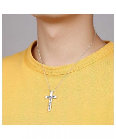 Engraved Cross Necklace Sterling Silver Personalized Pendant for Men Women Custom Made with Names Dates Silver $25.10 Necklaces