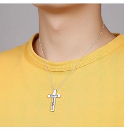 Engraved Cross Necklace Sterling Silver Personalized Pendant for Men Women Custom Made with Names Dates Silver $25.10 Necklaces