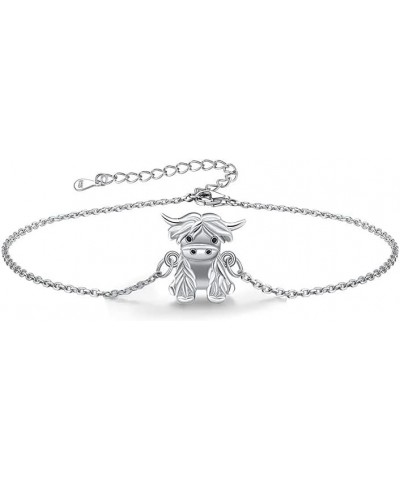 Highland Cow Anklet 925 Sterling Silver Highland Cow Charm Anklet 9+2 inch Chain Jewelry Gifts for Women Girls(silver/gold/ro...