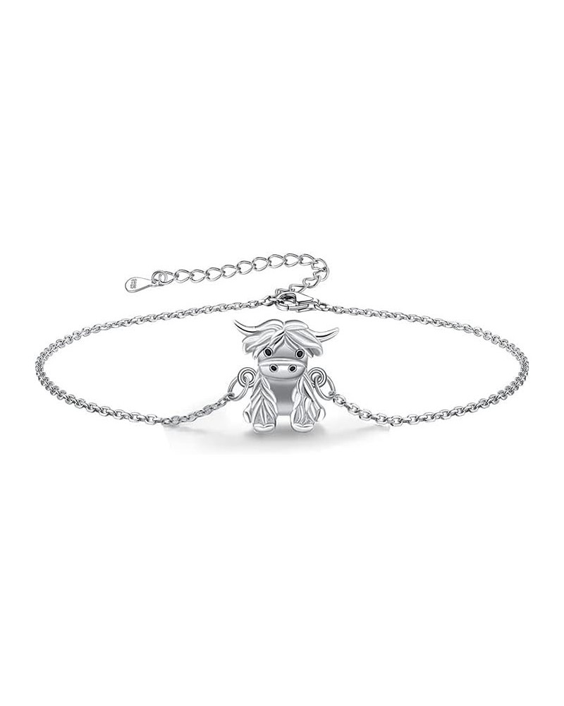 Highland Cow Anklet 925 Sterling Silver Highland Cow Charm Anklet 9+2 inch Chain Jewelry Gifts for Women Girls(silver/gold/ro...