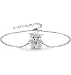 Highland Cow Anklet 925 Sterling Silver Highland Cow Charm Anklet 9+2 inch Chain Jewelry Gifts for Women Girls(silver/gold/ro...