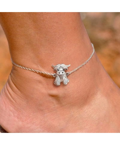 Highland Cow Anklet 925 Sterling Silver Highland Cow Charm Anklet 9+2 inch Chain Jewelry Gifts for Women Girls(silver/gold/ro...